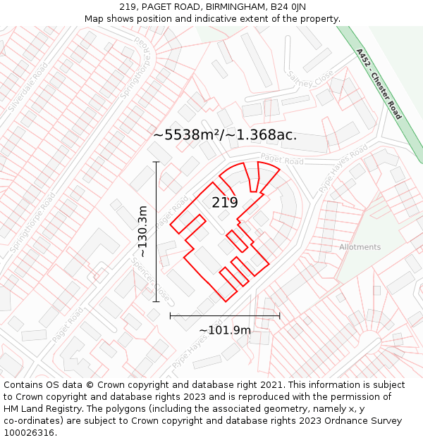 219, PAGET ROAD, BIRMINGHAM, B24 0JN: Plot and title map