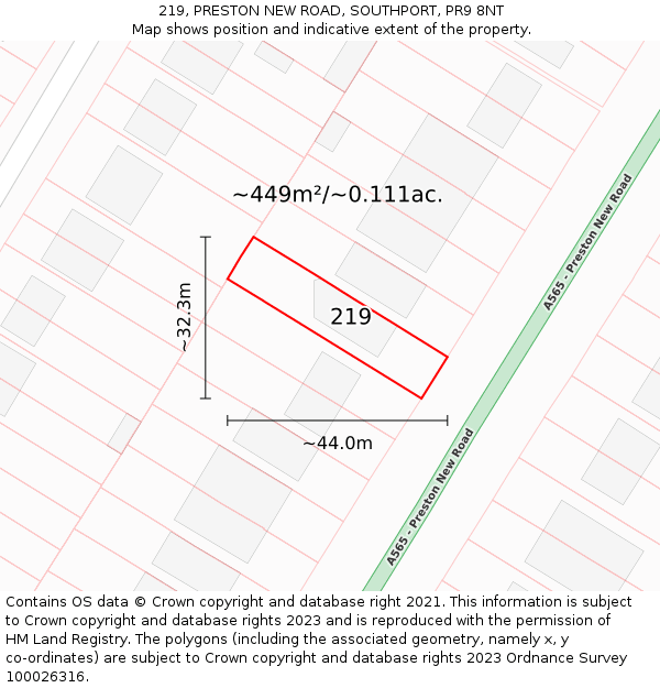 219, PRESTON NEW ROAD, SOUTHPORT, PR9 8NT: Plot and title map