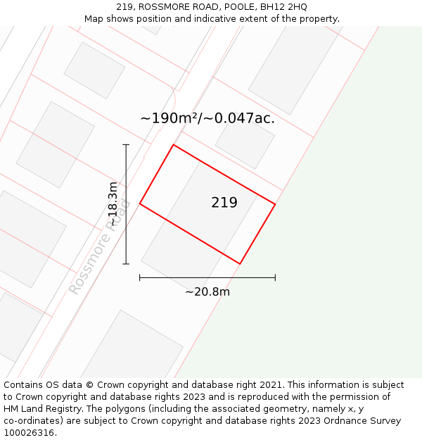 219, ROSSMORE ROAD, POOLE, BH12 2HQ: Plot and title map