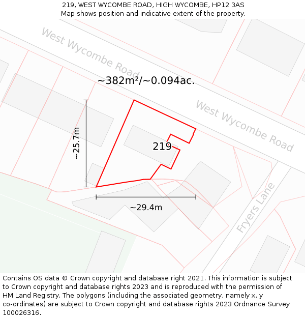 219, WEST WYCOMBE ROAD, HIGH WYCOMBE, HP12 3AS: Plot and title map