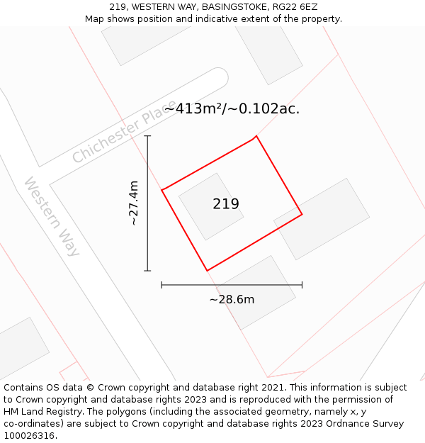 219, WESTERN WAY, BASINGSTOKE, RG22 6EZ: Plot and title map