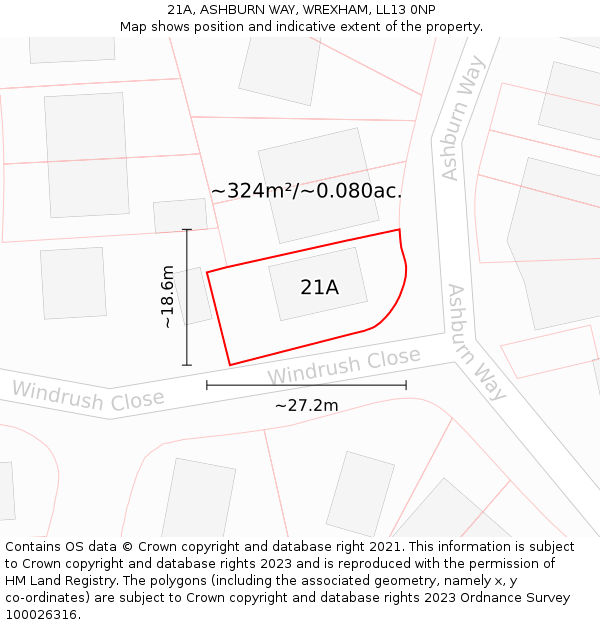 21A, ASHBURN WAY, WREXHAM, LL13 0NP: Plot and title map