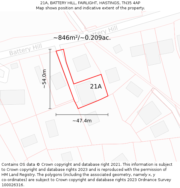 21A, BATTERY HILL, FAIRLIGHT, HASTINGS, TN35 4AP: Plot and title map