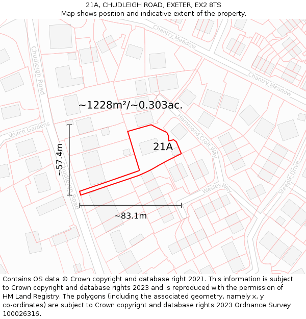 21A, CHUDLEIGH ROAD, EXETER, EX2 8TS: Plot and title map