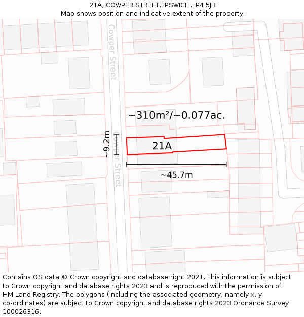 21A, COWPER STREET, IPSWICH, IP4 5JB: Plot and title map