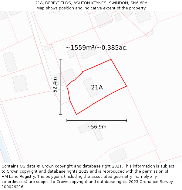 21A, DERRYFIELDS, ASHTON KEYNES, SWINDON, SN6 6PA: Plot and title map