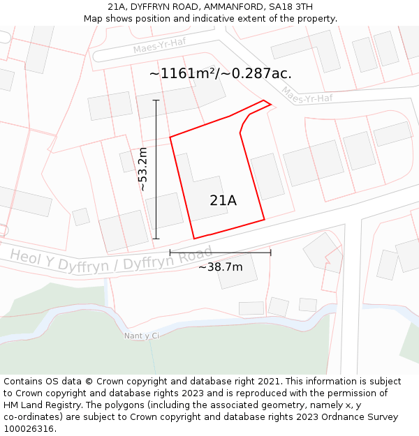 21A, DYFFRYN ROAD, AMMANFORD, SA18 3TH: Plot and title map