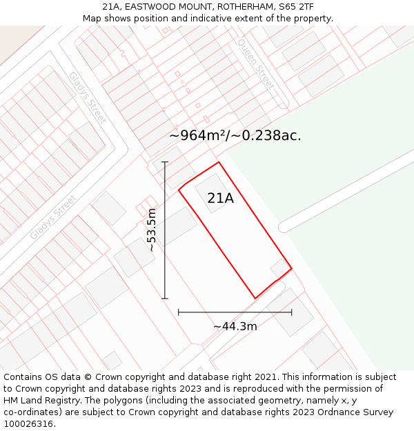 21A, EASTWOOD MOUNT, ROTHERHAM, S65 2TF: Plot and title map