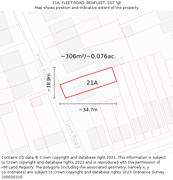 21A, FLEET ROAD, BENFLEET, SS7 5JE: Plot and title map