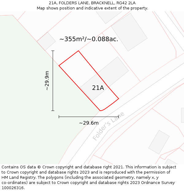 21A, FOLDERS LANE, BRACKNELL, RG42 2LA: Plot and title map