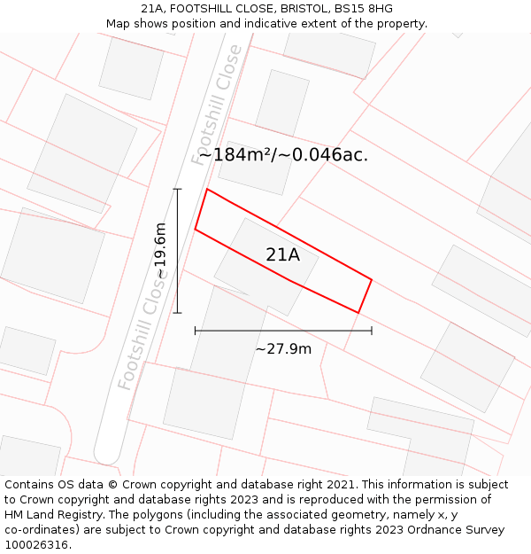 21A, FOOTSHILL CLOSE, BRISTOL, BS15 8HG: Plot and title map