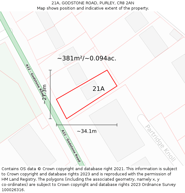 21A, GODSTONE ROAD, PURLEY, CR8 2AN: Plot and title map