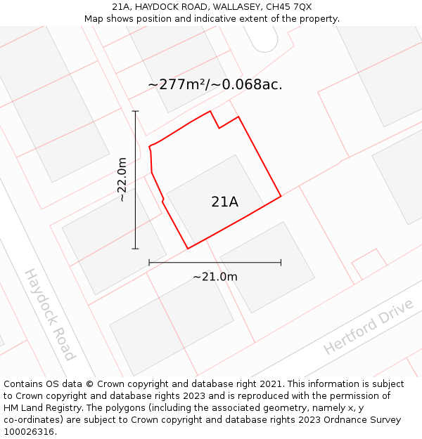 21A, HAYDOCK ROAD, WALLASEY, CH45 7QX: Plot and title map