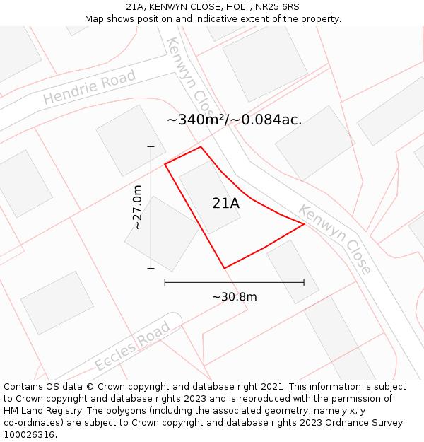 21A, KENWYN CLOSE, HOLT, NR25 6RS: Plot and title map