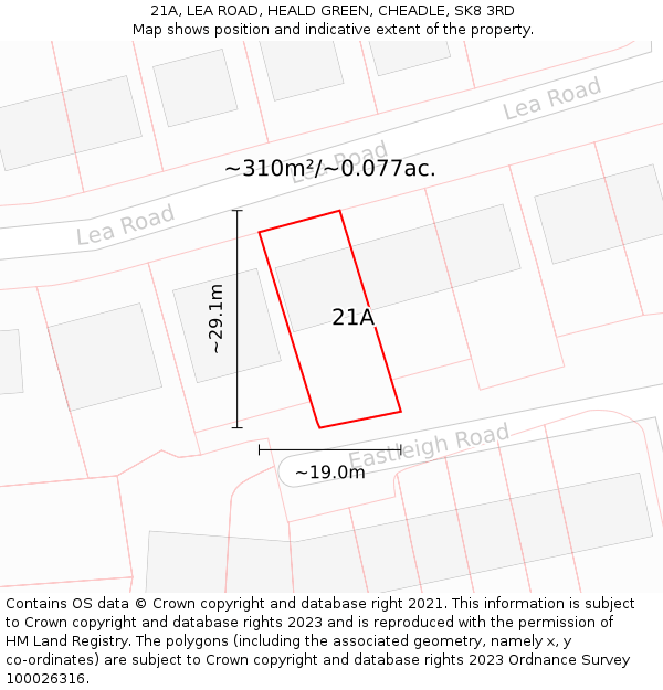 21A, LEA ROAD, HEALD GREEN, CHEADLE, SK8 3RD: Plot and title map