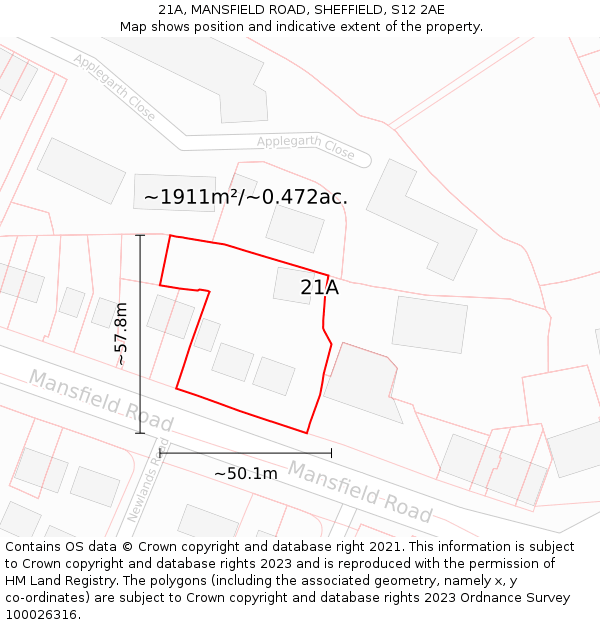 21A, MANSFIELD ROAD, SHEFFIELD, S12 2AE: Plot and title map
