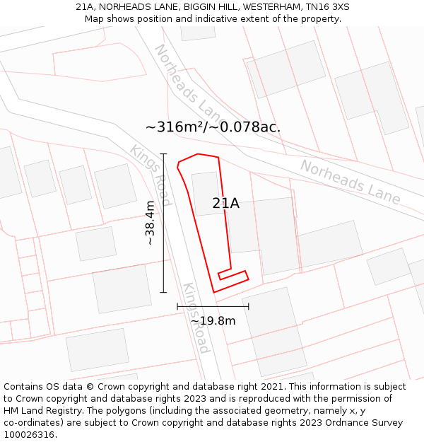 21A, NORHEADS LANE, BIGGIN HILL, WESTERHAM, TN16 3XS: Plot and title map