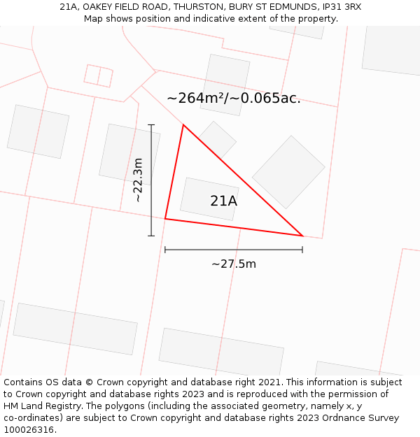 21A, OAKEY FIELD ROAD, THURSTON, BURY ST EDMUNDS, IP31 3RX: Plot and title map
