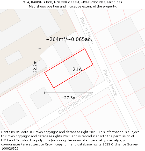 21A, PARISH PIECE, HOLMER GREEN, HIGH WYCOMBE, HP15 6SP: Plot and title map