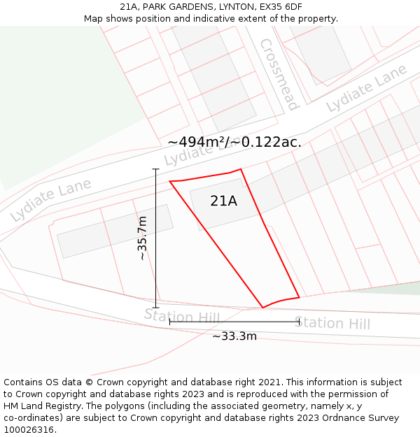 21A, PARK GARDENS, LYNTON, EX35 6DF: Plot and title map