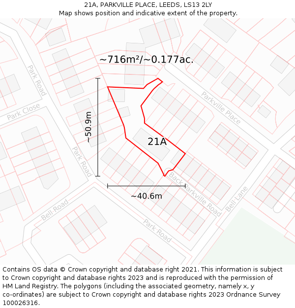 21A, PARKVILLE PLACE, LEEDS, LS13 2LY: Plot and title map