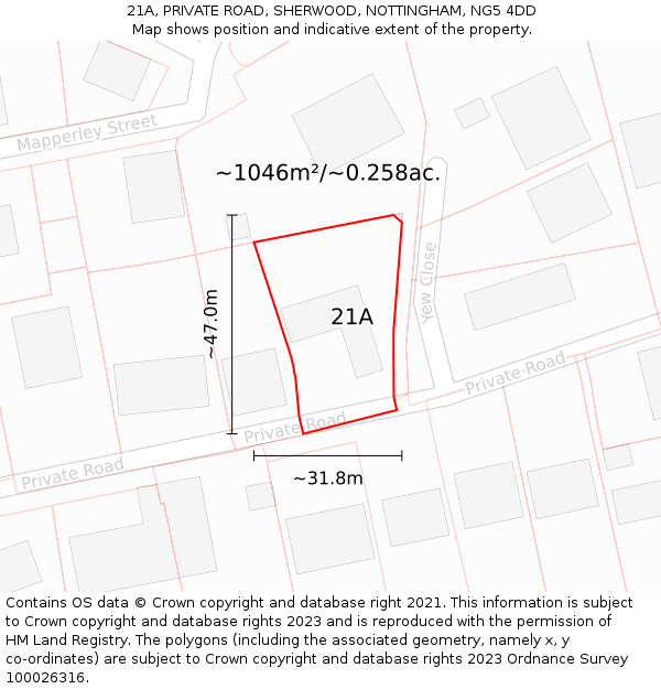 21A, PRIVATE ROAD, SHERWOOD, NOTTINGHAM, NG5 4DD: Plot and title map