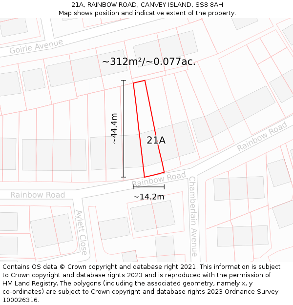 21A, RAINBOW ROAD, CANVEY ISLAND, SS8 8AH: Plot and title map