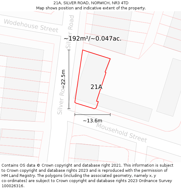 21A, SILVER ROAD, NORWICH, NR3 4TD: Plot and title map