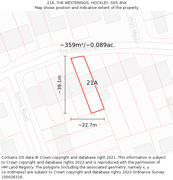 21A, THE WESTERINGS, HOCKLEY, SS5 4NX: Plot and title map