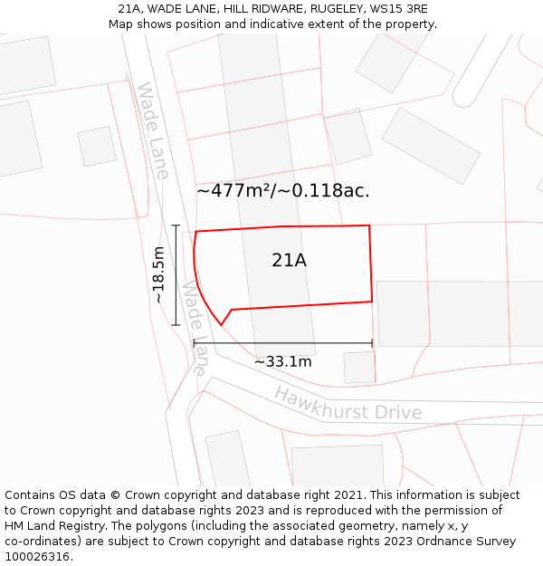 21A, WADE LANE, HILL RIDWARE, RUGELEY, WS15 3RE: Plot and title map