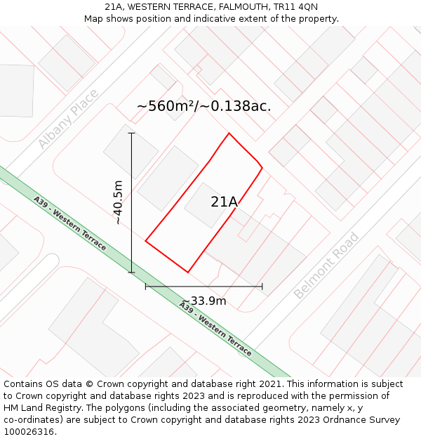 21A, WESTERN TERRACE, FALMOUTH, TR11 4QN: Plot and title map