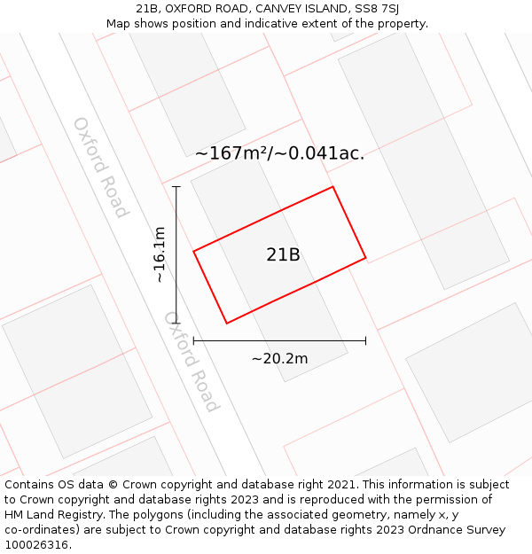 21B, OXFORD ROAD, CANVEY ISLAND, SS8 7SJ: Plot and title map