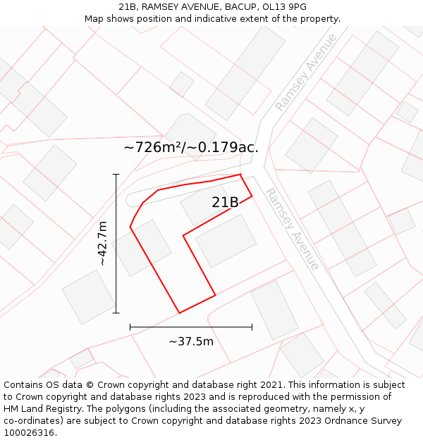 21B, RAMSEY AVENUE, BACUP, OL13 9PG: Plot and title map