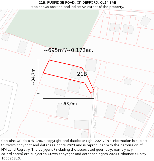 21B, RUSPIDGE ROAD, CINDERFORD, GL14 3AE: Plot and title map