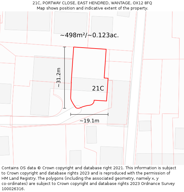21C, PORTWAY CLOSE, EAST HENDRED, WANTAGE, OX12 8FQ: Plot and title map