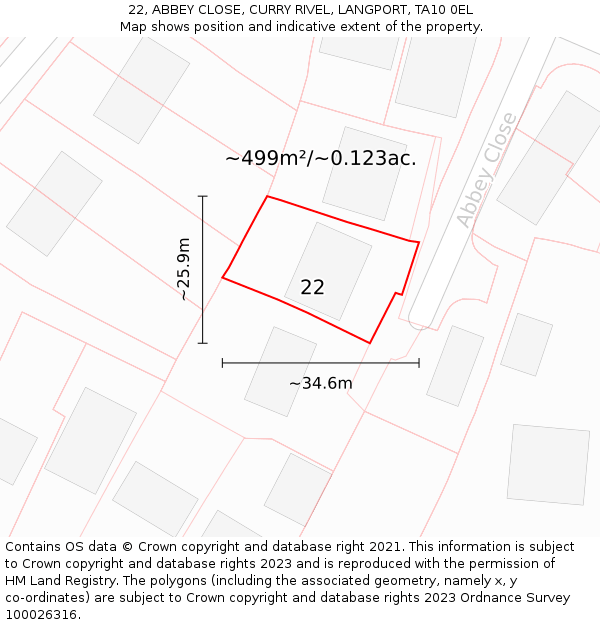 22, ABBEY CLOSE, CURRY RIVEL, LANGPORT, TA10 0EL: Plot and title map