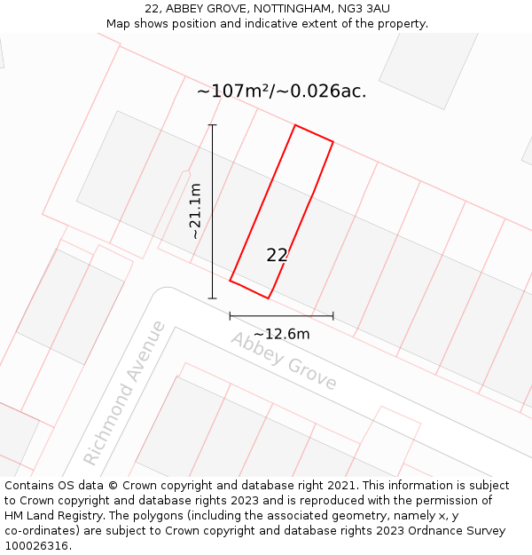 22, ABBEY GROVE, NOTTINGHAM, NG3 3AU: Plot and title map