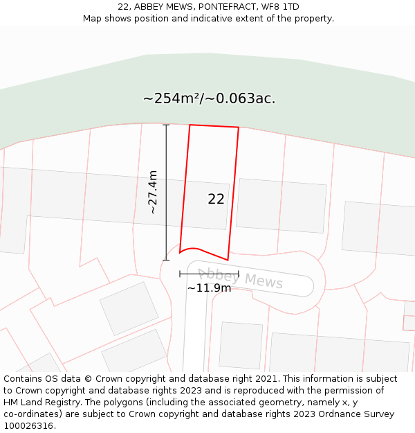 22, ABBEY MEWS, PONTEFRACT, WF8 1TD: Plot and title map