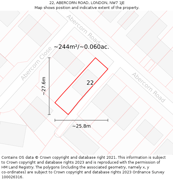 22, ABERCORN ROAD, LONDON, NW7 1JE: Plot and title map