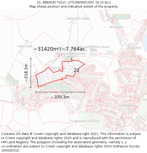 22, ABERLEY FOLD, LITTLEBOROUGH, OL15 9LU: Plot and title map