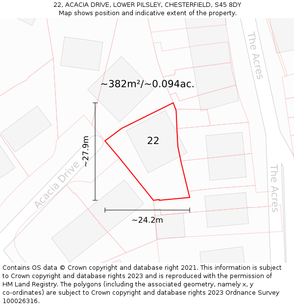 22, ACACIA DRIVE, LOWER PILSLEY, CHESTERFIELD, S45 8DY: Plot and title map