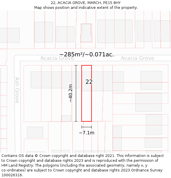 22, ACACIA GROVE, MARCH, PE15 8HY: Plot and title map