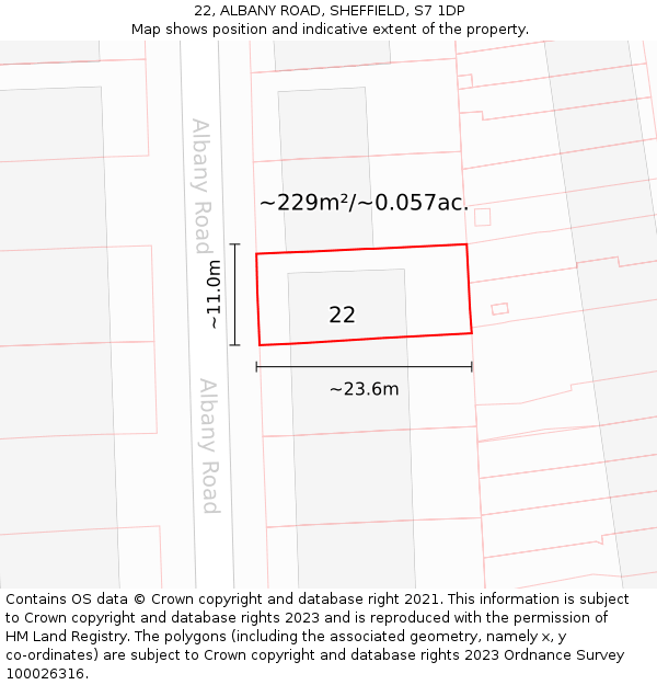 22, ALBANY ROAD, SHEFFIELD, S7 1DP: Plot and title map
