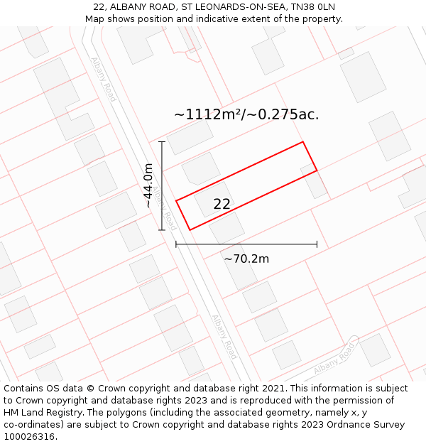 22, ALBANY ROAD, ST LEONARDS-ON-SEA, TN38 0LN: Plot and title map