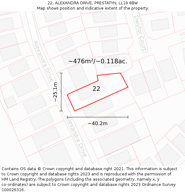 22, ALEXANDRA DRIVE, PRESTATYN, LL19 8BW: Plot and title map