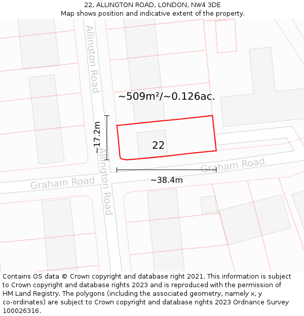 22, ALLINGTON ROAD, LONDON, NW4 3DE: Plot and title map