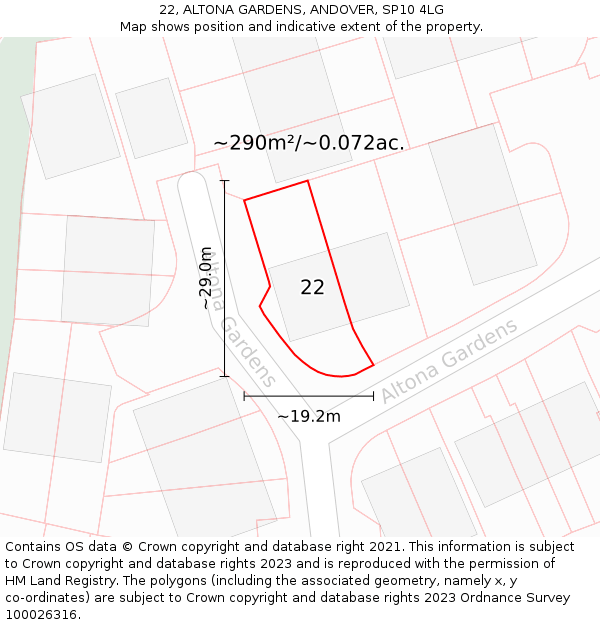 22, ALTONA GARDENS, ANDOVER, SP10 4LG: Plot and title map