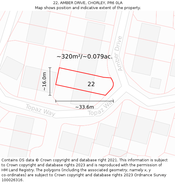 22, AMBER DRIVE, CHORLEY, PR6 0LA: Plot and title map