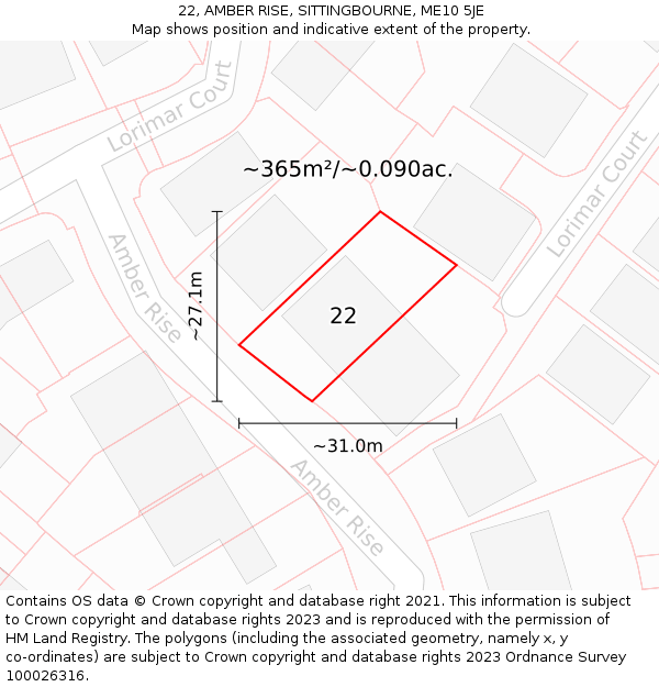 22, AMBER RISE, SITTINGBOURNE, ME10 5JE: Plot and title map