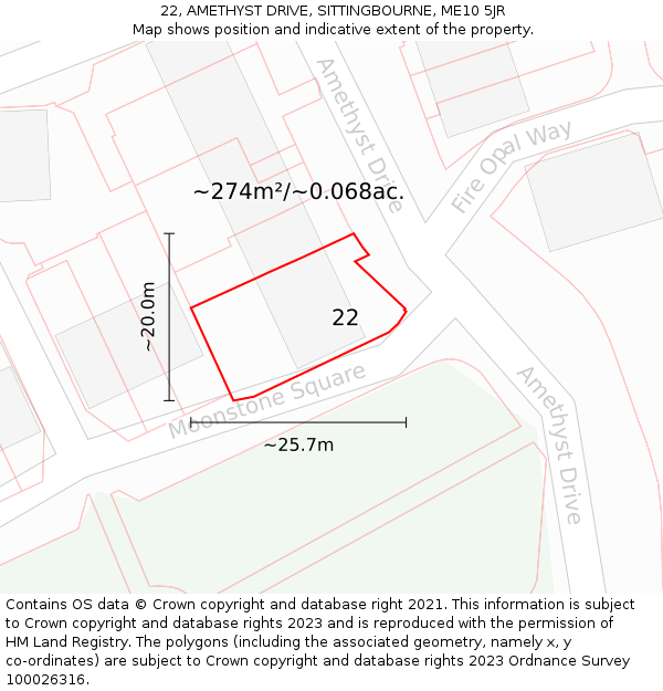 22, AMETHYST DRIVE, SITTINGBOURNE, ME10 5JR: Plot and title map